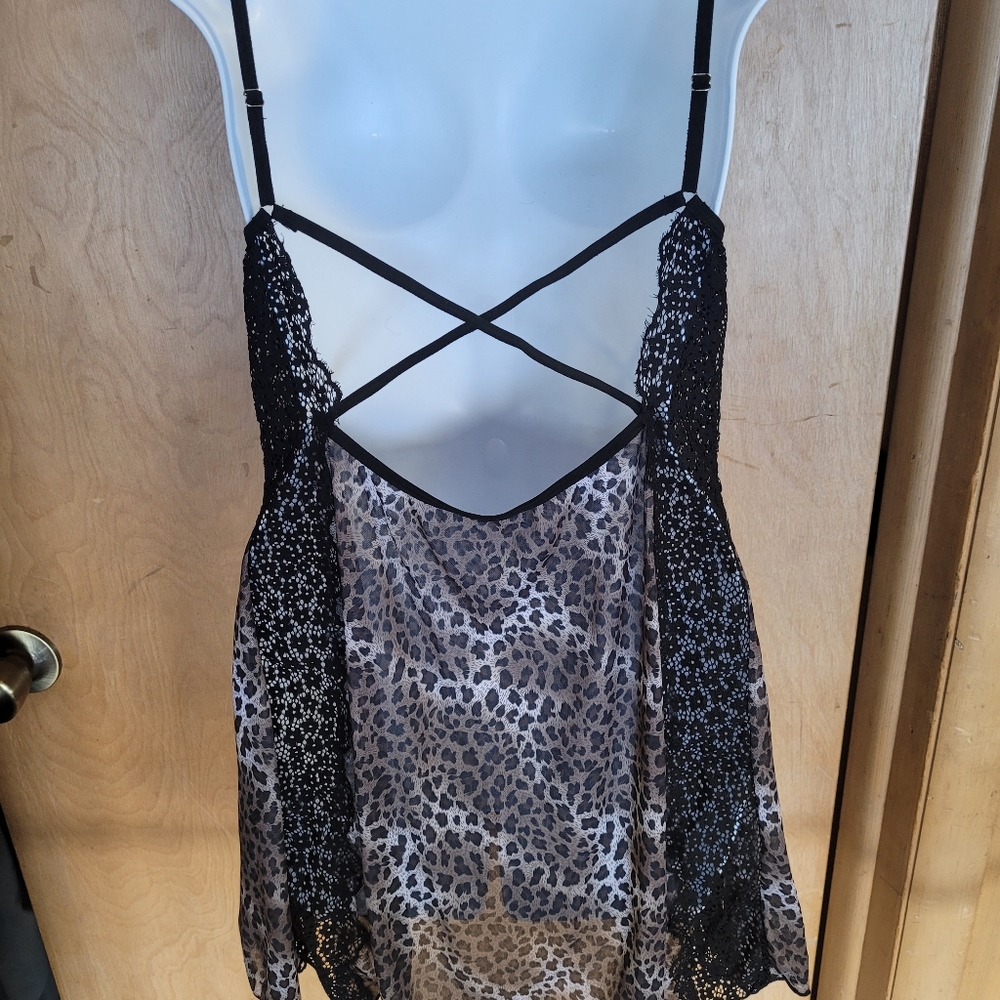 💜New Last One Small Leopard Lace Patchwork Babydoll Set - Picture 8 of 9